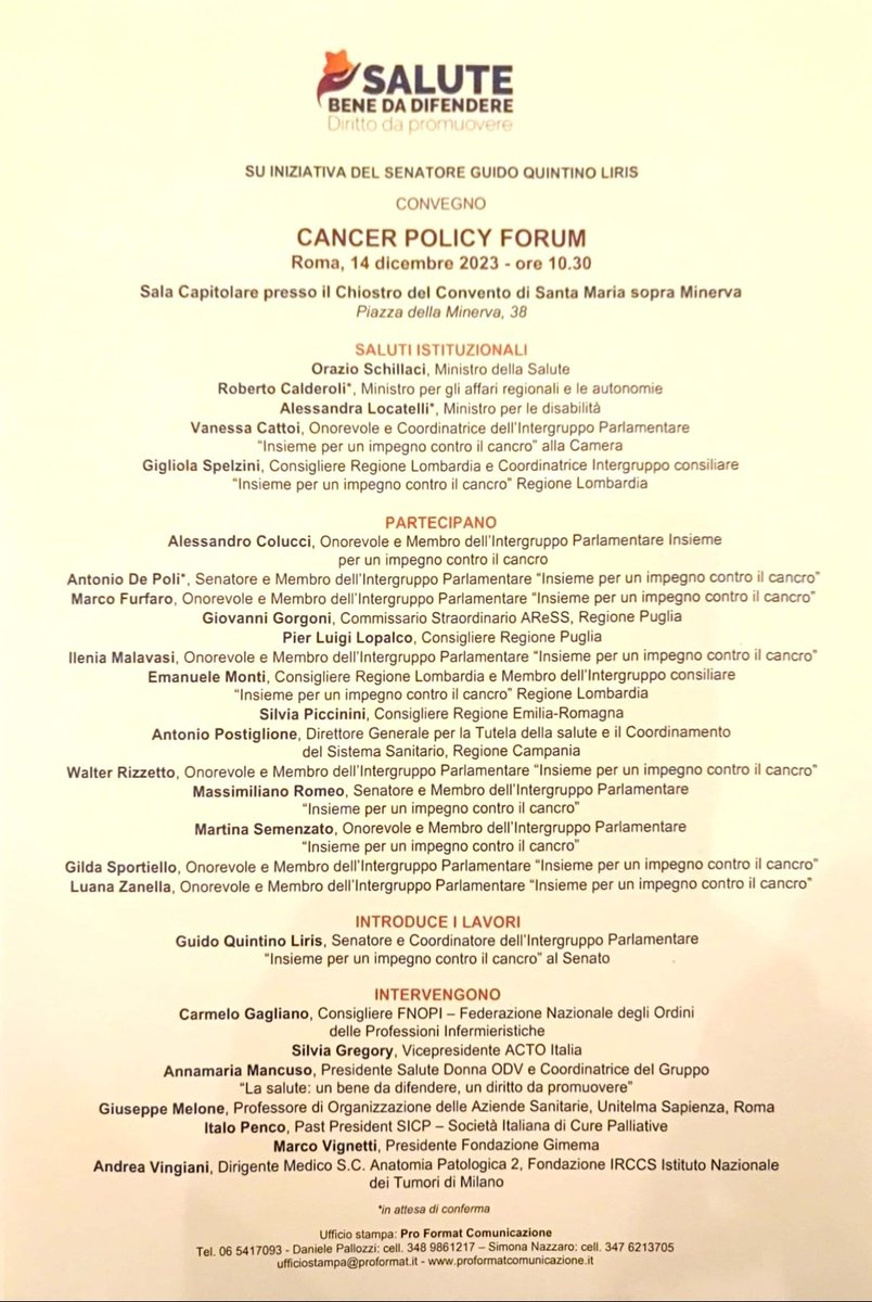 thinkingmelon's tweet image. #ssn #pnrr #patient #advocacy #salute #sanita #policy #fsn #art32 #45annissn #Senato
#Camera 
Un vero onore essere tra i Relatori di un così importante evento tra sanità e sociale. Per un ruolo proattivo dei pazienti a supporto dei decirosi istituzionali.  
#savethedate 14/12