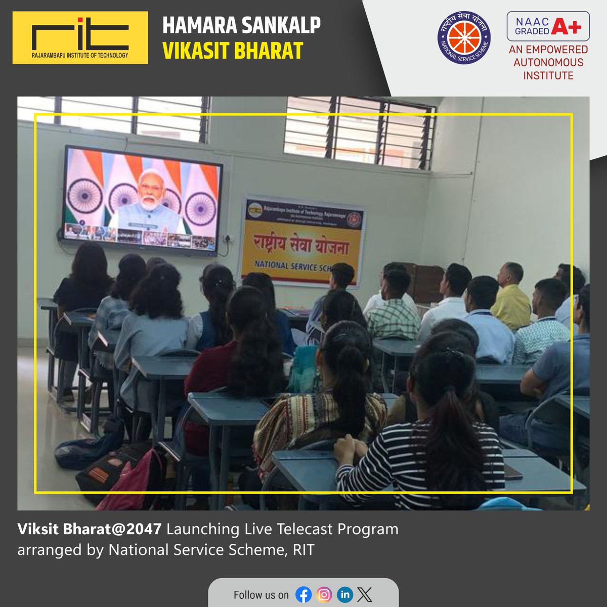 ritindia1983's tweet photo. RIT NSS Unit takes a giant leap towards a developed India with the grand launch of Vikasit Bharat Live Telecast !
#VikasitBharat #NSSforProgress #AICTE #AICTEIndia #QualityEducation #HigherEducation #AICTEApproved #TechnicalEducation #InnovationInEducation https://t.co/B7zsv2Vgmq