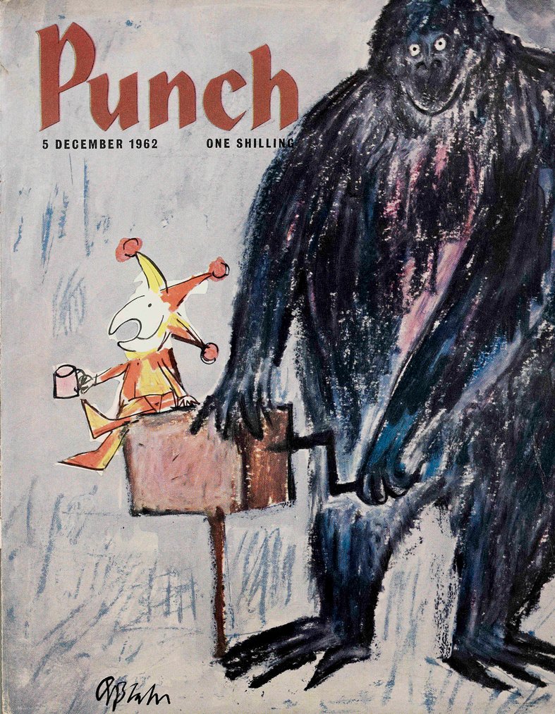 PunchBooks's tweet photo. Today's PUNCH colour cover. Who's the organ-grinder and who's the monkey? Quentin Blake 1962 #animals #gorillas #music #streets #musicians #urban #ciry #cities https://t.co/tuPt9kCcfK