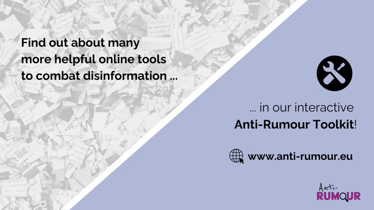 AntiRumour_Page's tweet photo. Find out about the IFCN WhatsApp service and 16 more useful online tools to combat disinformation in our Anti-Rumour Toolkit!

Now online on our project website: https://t.co/wfVWANwIL9 https://t.co/4ESQMB6oZk