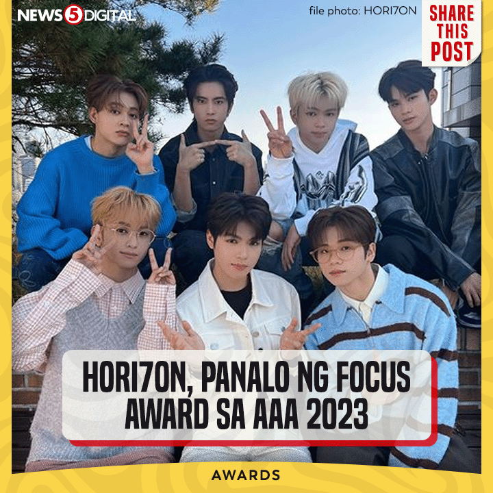 News5PH's tweet photo. WE'RE PROUD OF YOU, HORI7ON!

Nakuha ng all-Filipino boy group na #HORI7ON ang Focus Award sa idinaraos ng #AsiaArtistAwards2023 sa Philippine Arena, December 14.

Panalo rin ng Focus Award sina Younghoon, Ahn Dong-goo, at Lun8. #AAA2023inPH #News5 https://t.co/9IdzcSddFD