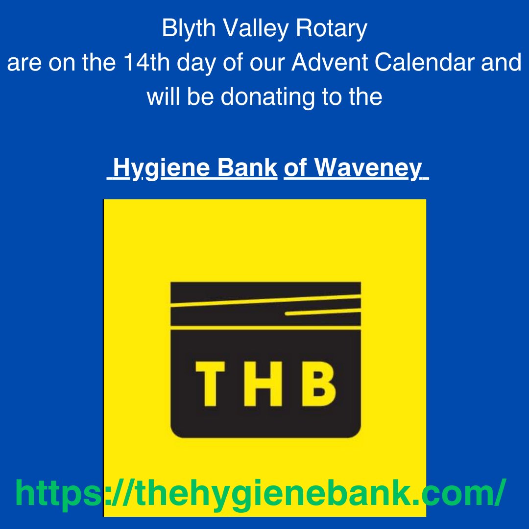 We are on the 14th day of our Advent Calendar and we will be donating to The Hygiene Bank Waveney #HygieneBankWaveney #HygieneBank  #Lowestoft @RotaryGBI