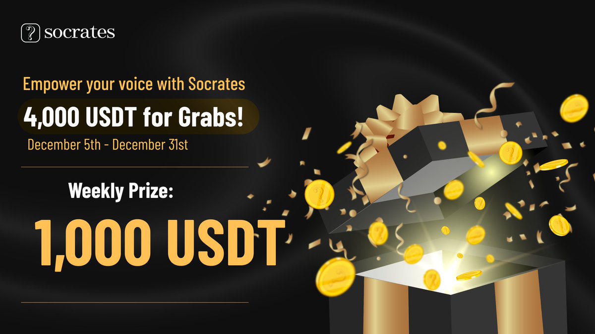 The 2nd week of our 1,000 USDT Christmas giveaway is open! 🎄

Join our quests below and start participating:
app.questn.com/Socrates_app