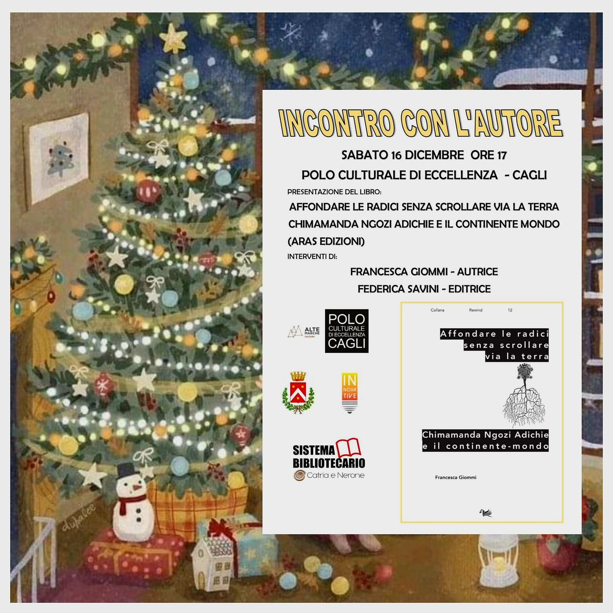 Per portare sotto l'albero (o magari regalare) qualche buona lettura e spunto di riflessione, per trovare nuova ispirazione e buone pratiche da seguire, per parlare di Africa e migrazioni, anticolonialismo, femmismo e lotta al patriarcato, vi aspettiamo sabato a Cagli!