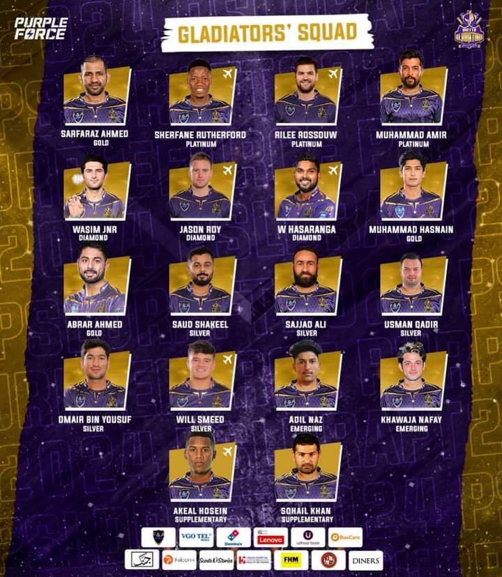 We All Fans Of <a href="/TeamQuetta/">Quetta Gladiators</a> Are warmly welcome's to you to join Gladiators Family. 
<a href="/Rileerr/">Rilee Rossouw</a>
<a href="/iamamirofficial/">Mohammad Amir</a> <a href="/Wasimjnr/">Wasim Jnr</a>  Sherane Rutherford
Abrar Ahmad 
Sajjad Ali
<a href="/Qadircricketer/">Usman Qadir</a>
Adil Naz
Khawaja Nafay
Akeal Hossain
Sohail khan
 Best Wishes for all of you.🖤
#QuettaGladiators