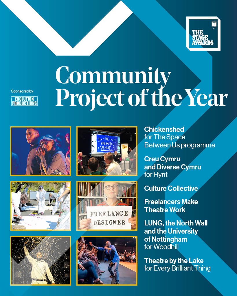 Introducing the shortlist for the Community Project of the Year Award sponsored by @pantomimes at #TheStageAwards: 🔸@CHICKENSHED_UK for The Space Between Us programme 🔸@CreuCymru and @DiverseCymru for Hynt 🔸Culture Collective (@CultureColSco) 🔸Theatre by the Lake for…