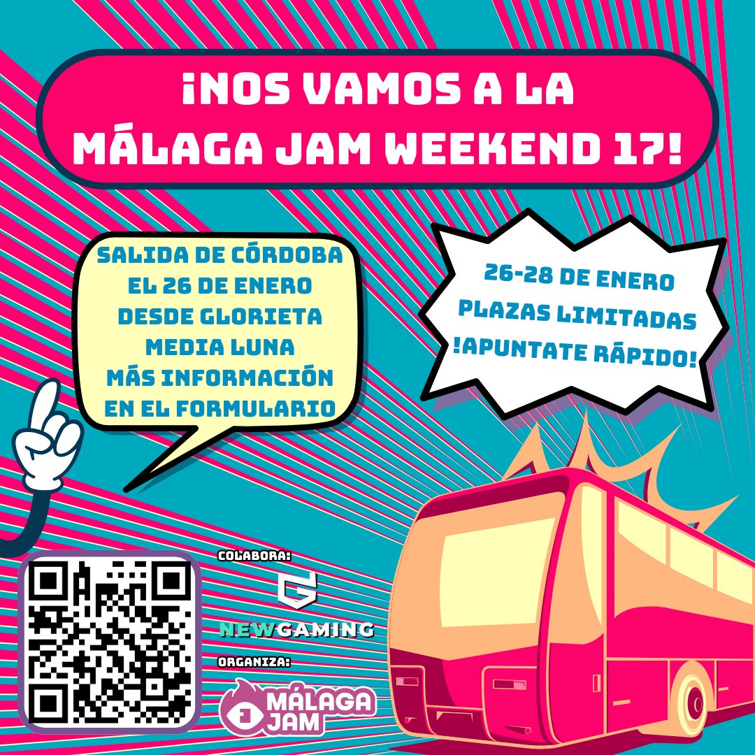 Newgaming_es's tweet photo. ¡Y de nuevo nos vamos a la @MalagaJam  a hacer jueguitos! 🕹️🕑

Si queréis ir a la Málaga Jam Weekend 17 desde Córdoba tenéis la info en el formulario de registro👇

🎮¡Registros aquí!🎮
https://t.co/fodrEDijiB 

¡Plazas limitadas!🏃💨
#NewGaming #MalagaJam #MJW17 https://t.co/Ks6cArwATz