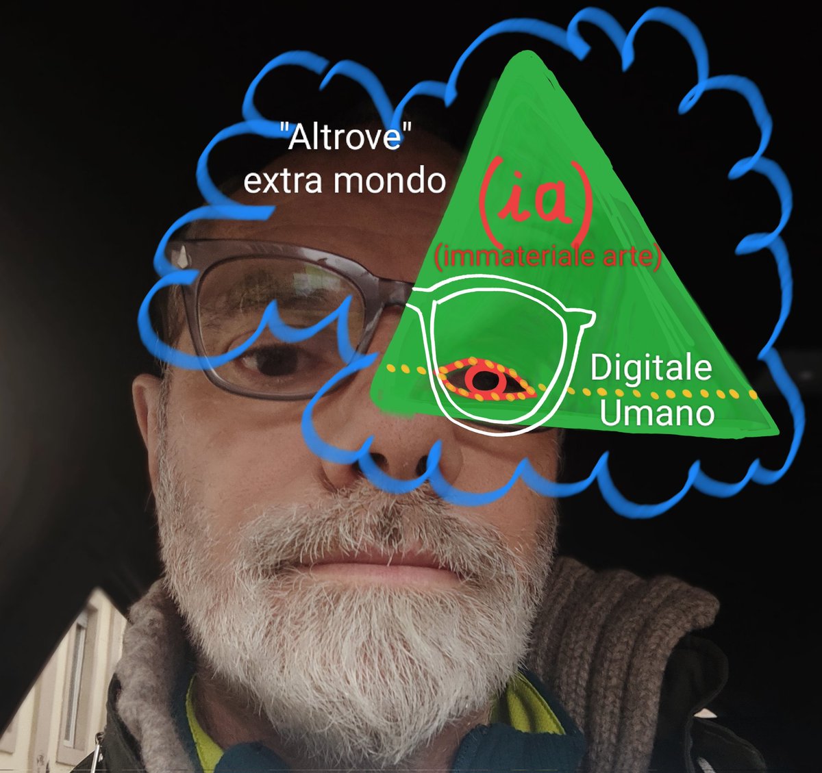 FlavioFASSIO's tweet photo. @diMartedi  questo è (ia) (immateriale arte) un nuovo territorio estetico ( in foto) posto nella mia ricerca prospettica tra l'umano e il digitale, in una porzione di un "Altrove" extra mondo. Qui in questo luogo dipingo mega flussi dati dipinti a mano con un altro senso poetico. https://t.co/LWcV9sPaXC