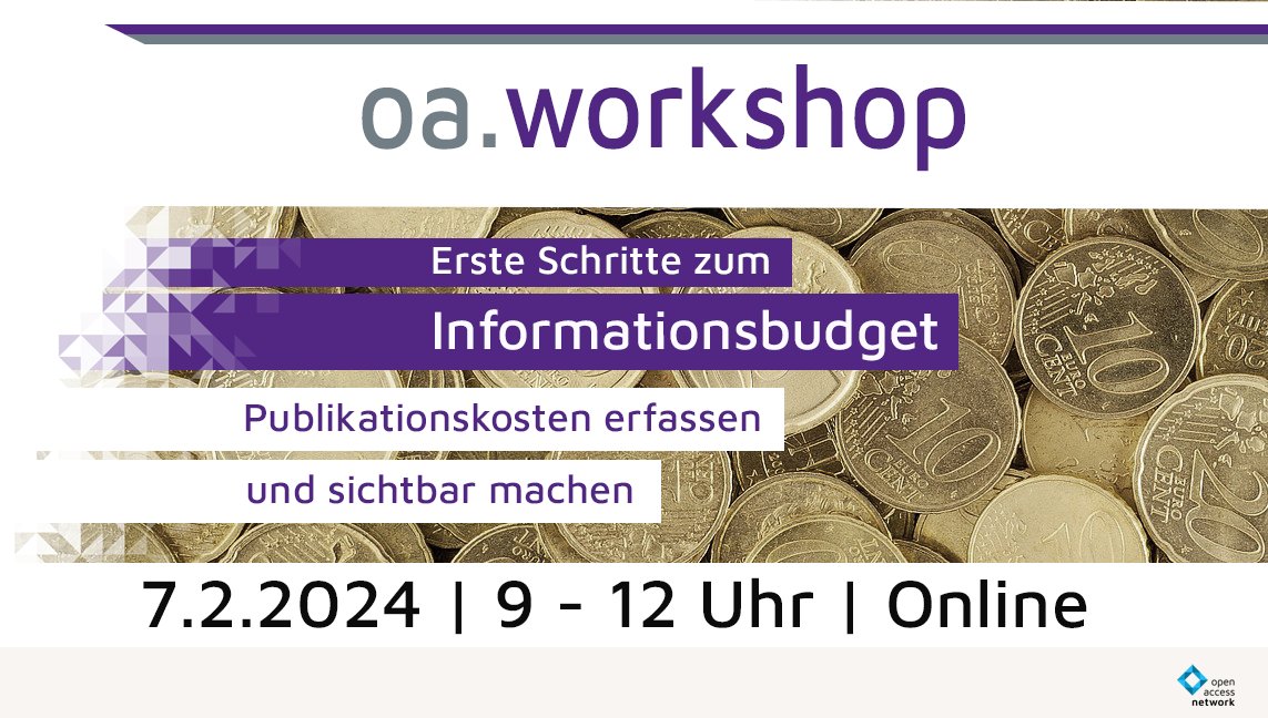 open-access.network (@openaccessnet) on Twitter photo Auf dem Weg zu einem transparenten Informationsbudget:
Am 7.2.2024 laden wir gemeinsam mit @HelmholtzOpenScience und der <a href="/unibielefeld/">Bielefeld University</a> zum Online-Workshop "Erste Schritte zum #Informationsbudget" ein.
Zur Anmeldung und Agenda:
open-access.network/fortbilden/wor…
#OpenAccess #OpenScience Auf dem Weg zu einem transparenten Informationsbudget:
Am 7.2.2024 laden wir gemeinsam mit @HelmholtzOpenScience und der <a href="/unibielefeld/">Bielefeld University</a> zum Online-Workshop "Erste Schritte zum #Informationsbudget" ein.
Zur Anmeldung und Agenda:
open-access.network/fortbilden/wor…
#OpenAccess #OpenScience