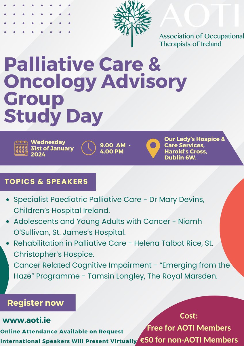 ⭐️We are delighted to present the line up for our  PCOAG study day 2024.  We hope many of you will be able to join us on the 31st of January!⭐️
Registration now open: aoti.ie/events/Palliat…
Email: pcoag@aoti.ie with any queries.