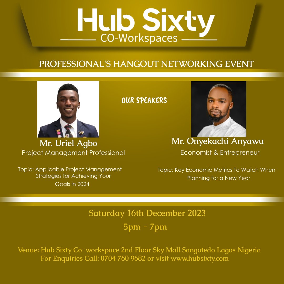 hubsixtycowork's tweet photo. Make a date with Hub Sixty
co-workspace on Saturday 16th of December 2023. As we invite you to our last Professional's Hangout Networking event for the year.
#2024
#networking #coworkinglife #workspacelagos #sangotedoajah #coworkinglifestyle #coworkhub #techhub #techhubs #newyear https://t.co/ZdgrEz0SfJ