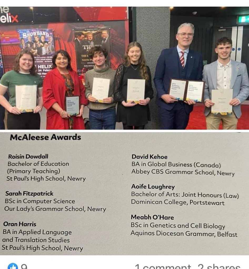 LanguagesSPHS's tweet photo. We are immensely proud that 2 of our past pupils, Roisin Dowdall and Oran Harris, have received the Mary McAleese Scholarships from DCU. Roisin is studying Primary Education with Irish &amp; Oran is studying Spanish with Mandarin. Mr Burns was delighted to be in attendance 🇮🇪 🇪🇸 🇨🇳 https://t.co/njL1ulL4FR