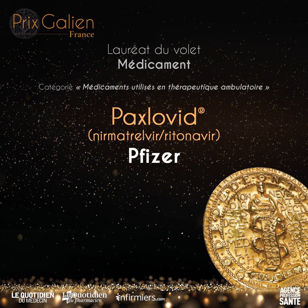 Prix Galien (@prixgalien) on Twitter photo #PrixGalien2023⎜Lauréat Médicament - catégorie Médicaments utilisés en thérapeutique ambulatoire
PAXLOVID® - nirmatrelvir/ritonavir - <a href="/Pfizer_France/">Pfizer France</a>
Prix remis à Reda Guiha, Président de Pfizer France #PrixGalien2023⎜Lauréat Médicament - catégorie Médicaments utilisés en thérapeutique ambulatoire
PAXLOVID® - nirmatrelvir/ritonavir - <a href="/Pfizer_France/">Pfizer France</a>
Prix remis à Reda Guiha, Président de Pfizer France
