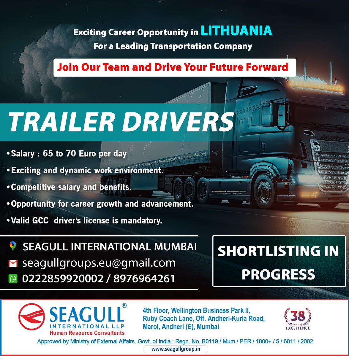 hrd1_seagull's tweet photo. 🇱🇹Lithuania Jobs
✔️Shortlisting In Progress
📍Location- Mumbai
.
.
.
#lithuaniajobs #seagull #mumbaijobs #trailerdrivers https://t.co/MfX24y0BCo