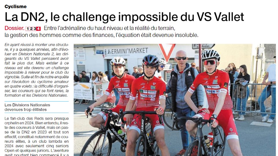 VsValletais's tweet photo. ⚪ 𝗟𝗘 𝗩𝗦𝗩 𝗗𝗔𝗡𝗦 𝗟𝗔 𝗣𝗥𝗘𝗦𝗦𝗘 🔴

🗞️ Pour le dossier hebdomadaire de Ouest-France sur la situation du cyclisme amateur français, le club s'est fait interviewé au sujet de l'arrêt de l'équipe National 2.
👀 Lire l'article sur : https://t.co/YQzNsk6gyh https://t.co/akTBT6pIeA