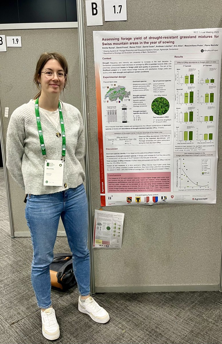 Come have a look at @emilie_roinel poster B 1.7 on #drought-resistant #forage mixtures for #mountain areas 🌱☘️⛰️💧☀️#DryMountProject @agroscope @AllanEcology #BES2023