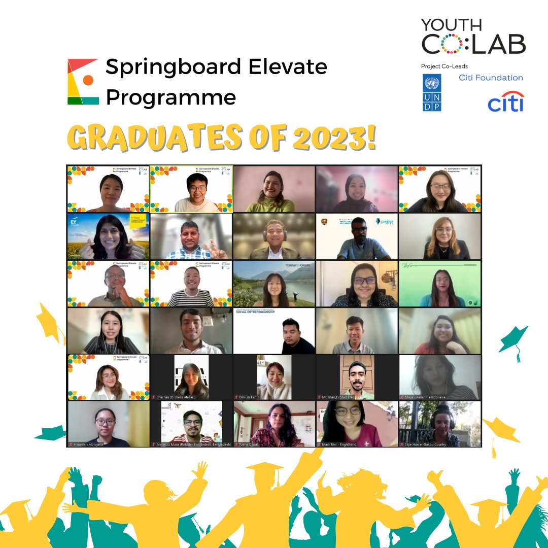 Congratulations to the first graduates of the #YouthCoLab Springboard Elevate Programme! 🎓 These graduates poured their dedication and innovation to elevate their skills and leave no one behind through their innovative and inclusive social enterprises. 💡