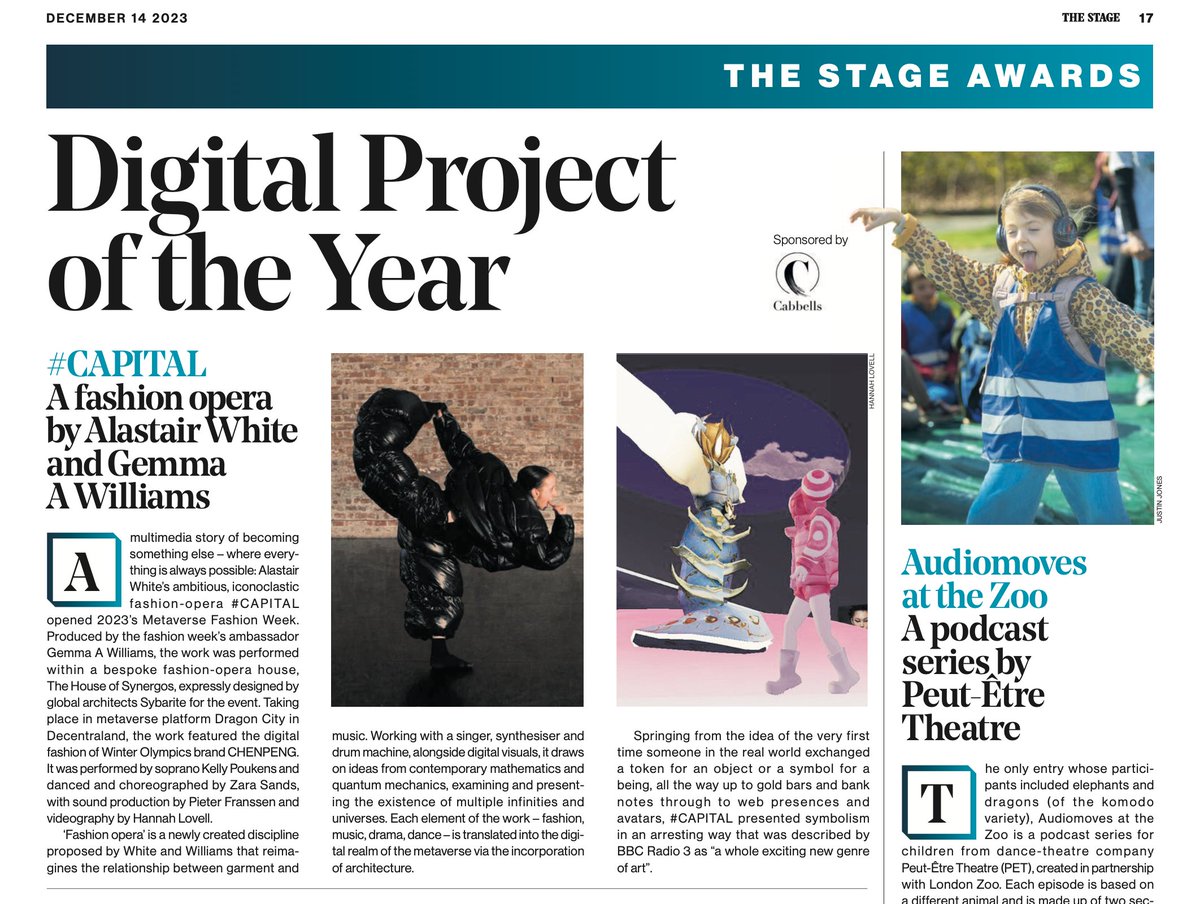 Thrilled to have been nominated for #TheStageAwards with our fashion opera #CAPITAL @decentraland @TheStage
