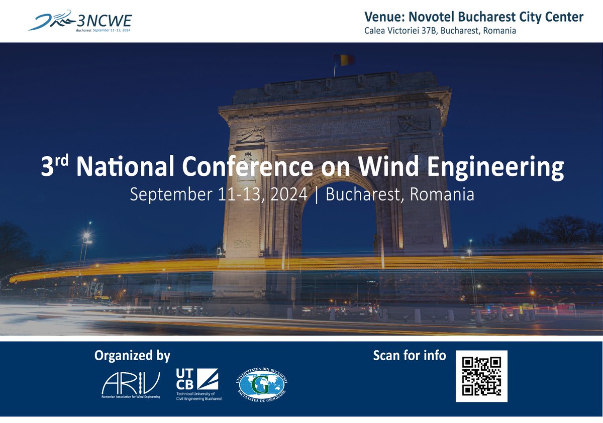 🆕 Our community of academics, researchers, practitioners & students can now participate at the Third National Conference on Wind Engineering #3NCWE, co-organized by our university. All the info you need can be accessed 👉 3ncwe.ariv.ro .