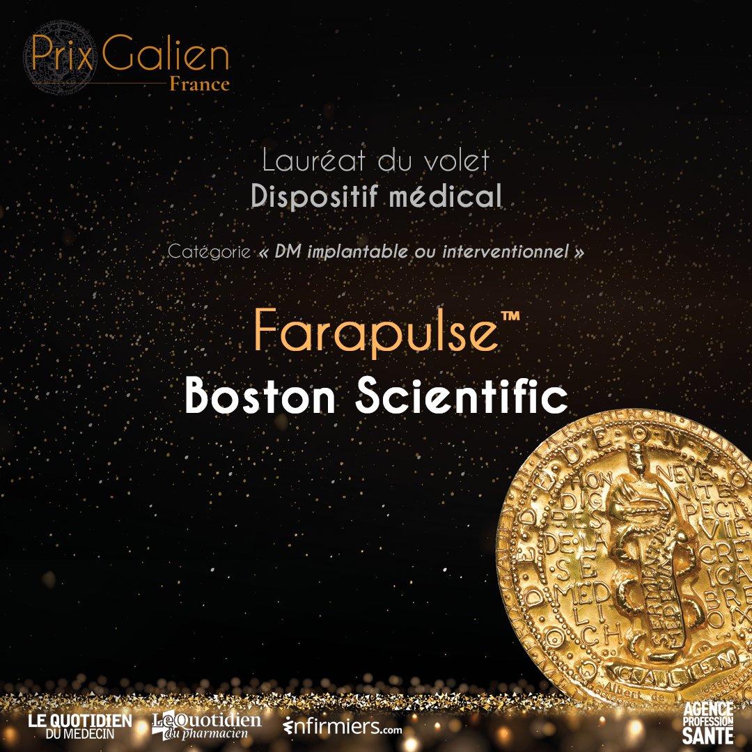 #PrixGalien2023⎜ Lauréat Dispositif médical (implantable ou interventionnel)

Farapulse™️ Système d’ablation par électroporation (Boston Scientific SAS)

Prix remis à Ève Tabourier et Amina Charmati