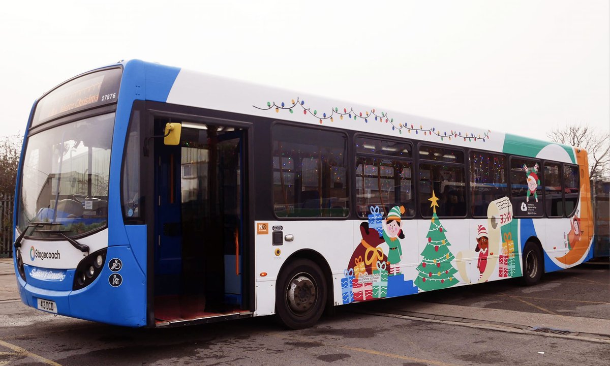 StagecoachSouth's tweet photo. Today, you can join #Santa & #TheElf on a festive ride along the 23 between #LeighPark, #Havant, #Cosham, #Portsmouth & #Southsea.
Hop aboard to meet & greet #Santa & sing along to some #festive classics!
This year, our #Christmas bus is raising funds for @naomiandjack. https://t.co/cPVGFwSn4T