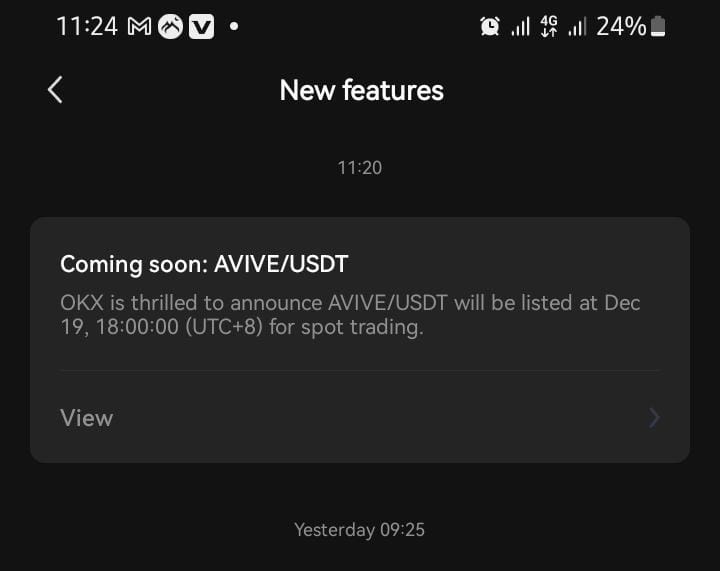 AM_Guga's tweet photo. Avive Mainnet 

OKX to list Avive at Dec 19.

#AviveKYC #Avivemainnet 
#Avive @Avive_World @okx https://t.co/OYDPToovOj