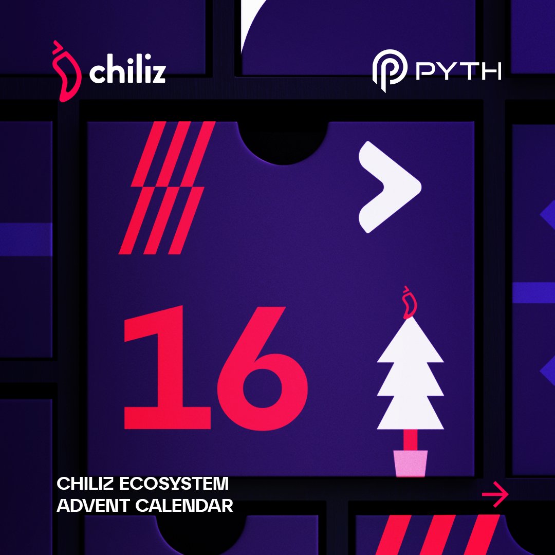 Chiliz's tweet photo. The Chiliz Ecosystem Advent Calendar! 🎄

Dec 16 🎁 Win merch of Pyth Network, the market data provider of the SportFi ecosystem.

How to participate? 👇

✅ Follow @PythNetwork &amp; @Chiliz
✅ Like and retweet
⬇️ Fill in the form

#ChilizAdvent ⚡ $CHZ
