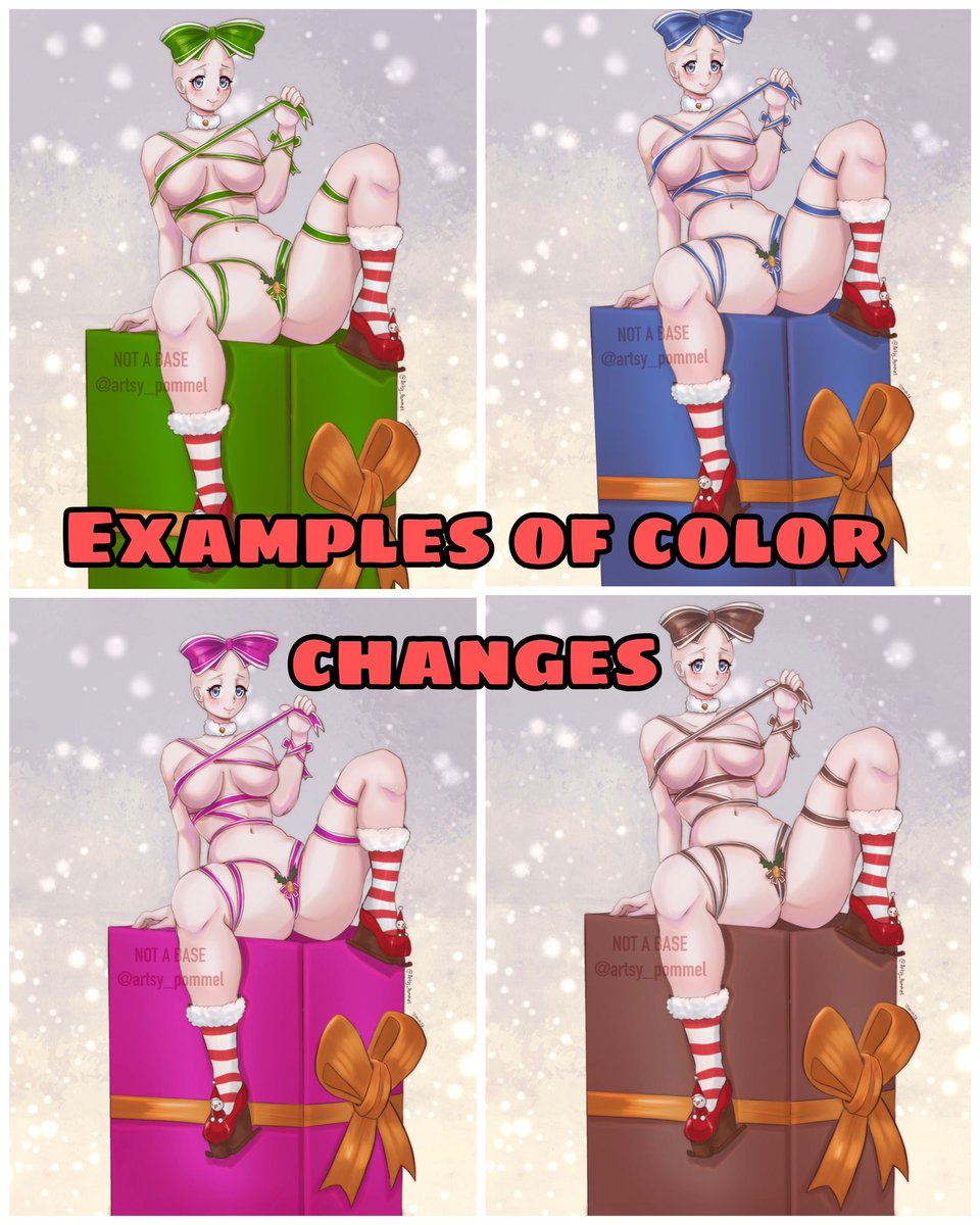 artsy_pommel's tweet photo. Hello! Here’s another sexier YCH! Inspired by one of super Sonicos figures! 
I like how this turned out. Dm me if you’d like your oc in this! I can change expression, wrapping color, ribbon color, body shape etc! 
-
#ych #christmasych #yourcharacterhere #commissionart #cheapych https://t.co/PwnfZPmdWV