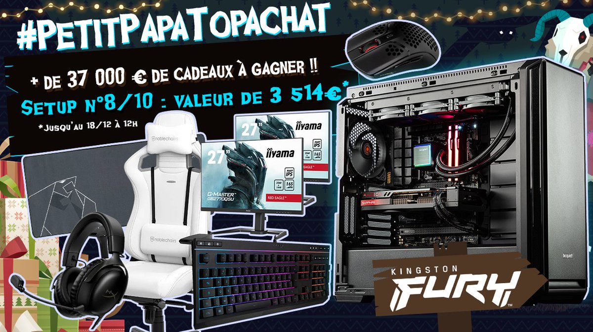 Concours 🎁 #PetitPapaTopAchat 🎄 🔥 + de 37 000 € de cadeaux à gagner ! 🔥 On enchaine avec le #Setup8 de 3514€ ! Pour participer ☑ #RT ce tweet ☑ Follow @TopAchat Participe aussi sur Insta / TikTok / Discord / Facebook ➡ topachat.com/p/content/conc… 🍀 TAS le 18/12 à 12h