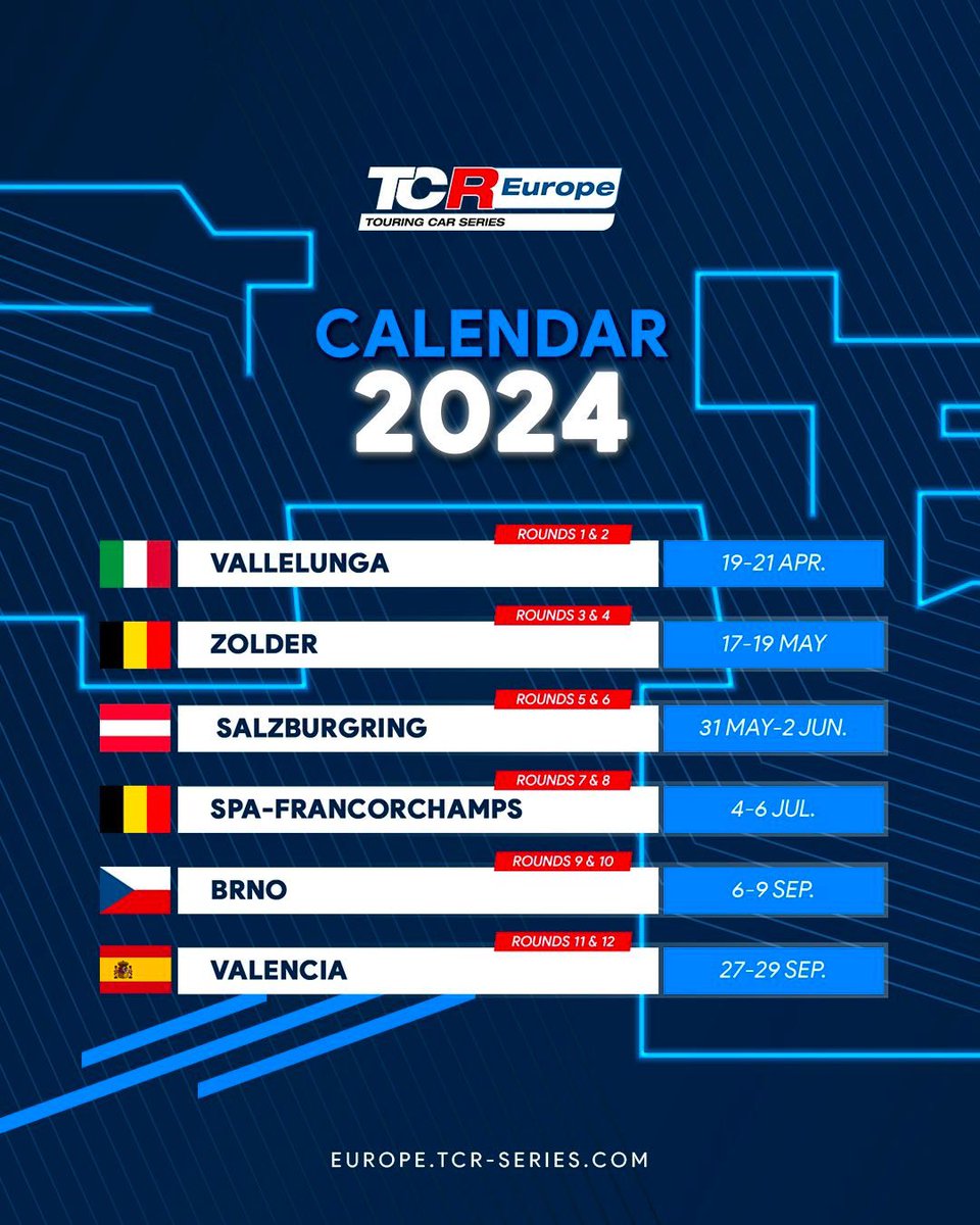 Unveiling our 2️⃣0️⃣2️⃣4️⃣ CALENDAR 📅 Which track are you most excited to see TCR Europe racing?

#TCREurope #TCRSeries #TCR #TouringCars
