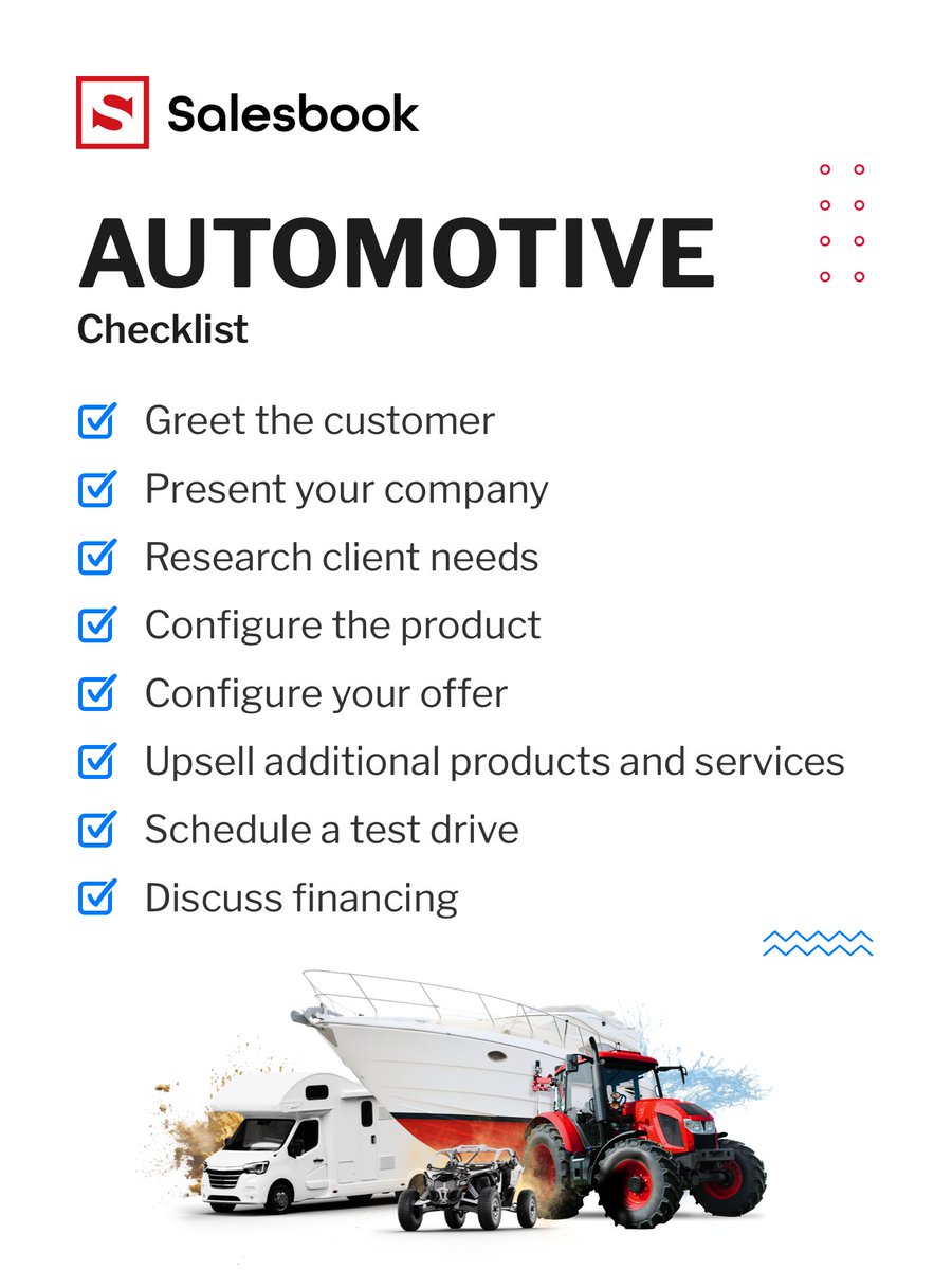 Get ahead in the sales race! 🏎️💨 Our Automotive Checklist is the co-driver every sales rep needs. Streamline your workday, nail every detail, and drive sales home. 🏁 

#AutomotiveSuccess #SalesLife #ChecklistBoost