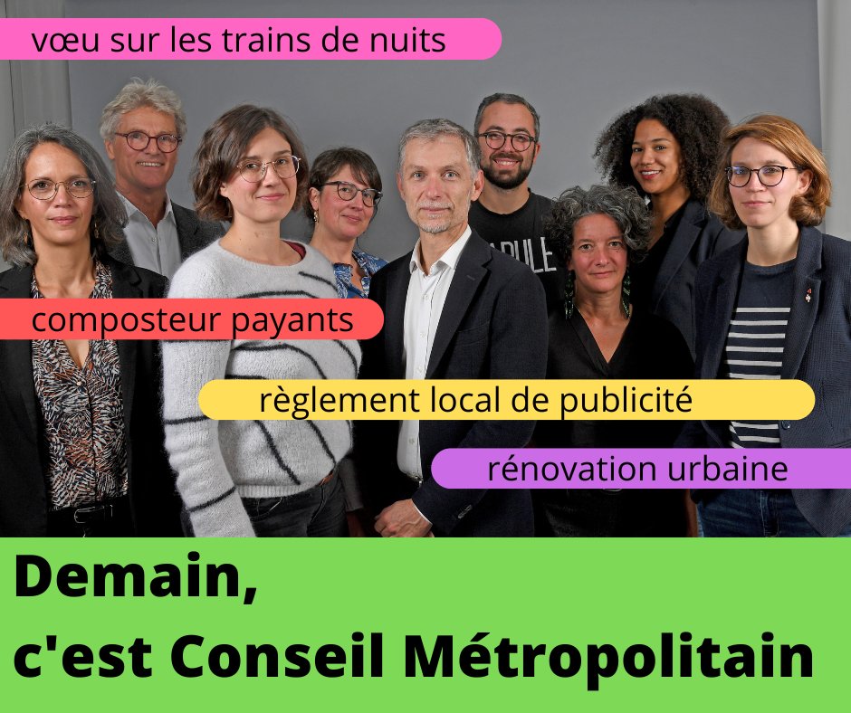 Vos élu.e.s continueront de porter le projet d'une métropole écologiste, citoyenne et solidaire pour le dernier #ConseilMEL de 2023. 

Rendez vous demain à 17h pour suivre les débats