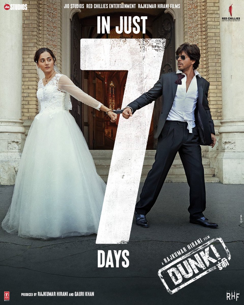 Dunkion21stDec's tweet photo. Just 1 week to go for the much awaited film #Dunki. 

SRK🤝Hirani magic in 7 days.

#Dunki #ShahRukhKhan #RajkumarHirani #DunkiAdvanceBooking https://t.co/SJom695ZOW