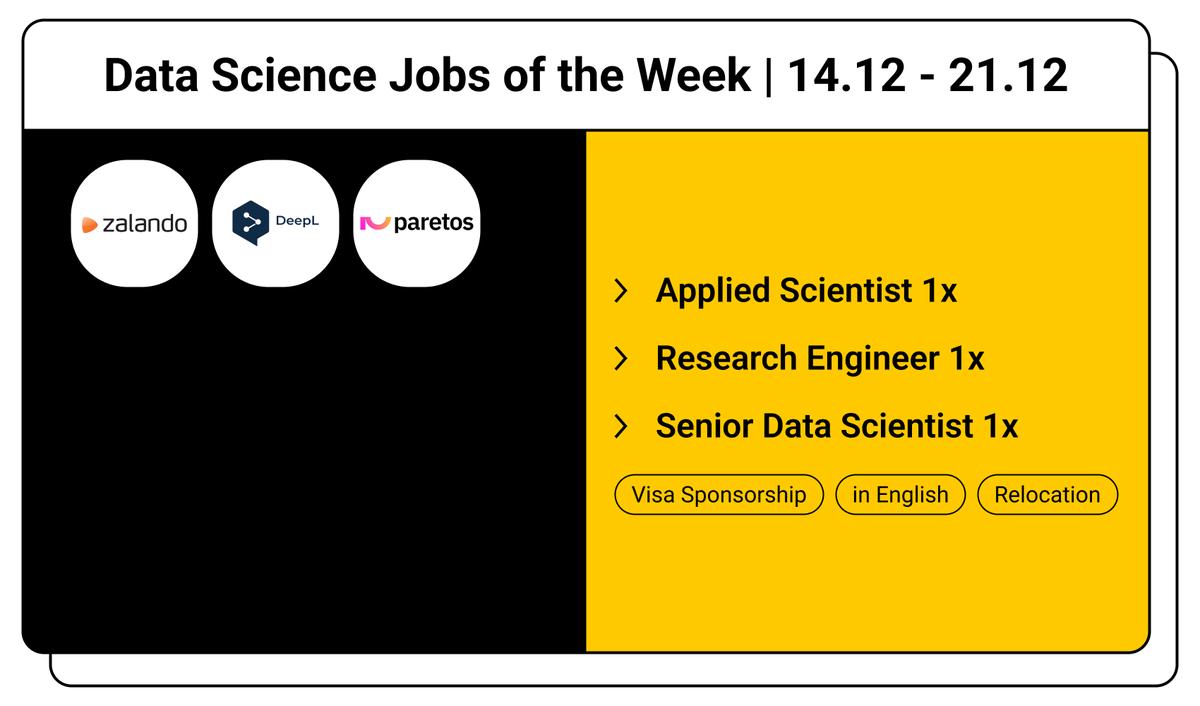 datajob_io's tweet photo. Hey guys👋

This week there aren't any new cool jobs on the market. So we are highlighting several great active job openings from previous weeks:

- @Zalando (e-com)
- @DeepLcom (AI)
- Paretos (AI)

Check and apply: https://t.co/0ApUic58ui https://t.co/74xJnGZlfR