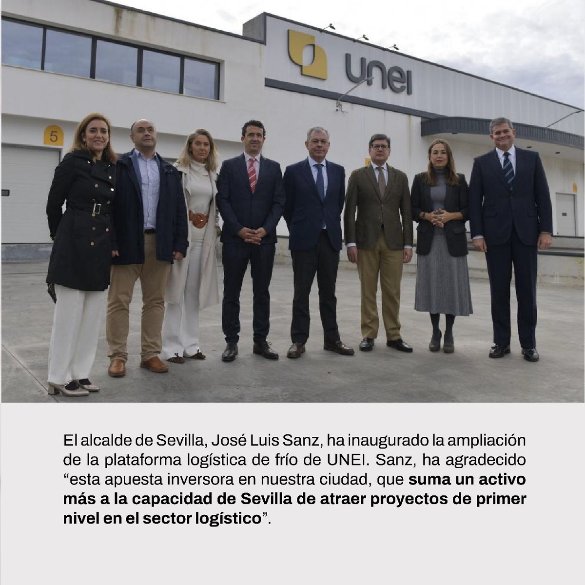 SevillaOFB's tweet photo. 📦 UNEI ha ampliado su plataforma logística de frío en Sevilla inaugurada por el alcalde @jlsanzalcalde.
📈 Desde @sevillaofb seguimos trabajando para atraer nuevas e interesantes inversiones a nuestra ciudad, y por supuesto, a disposición de UNEI.
#OpenToYourProject https://t.co/T093NlJrUL