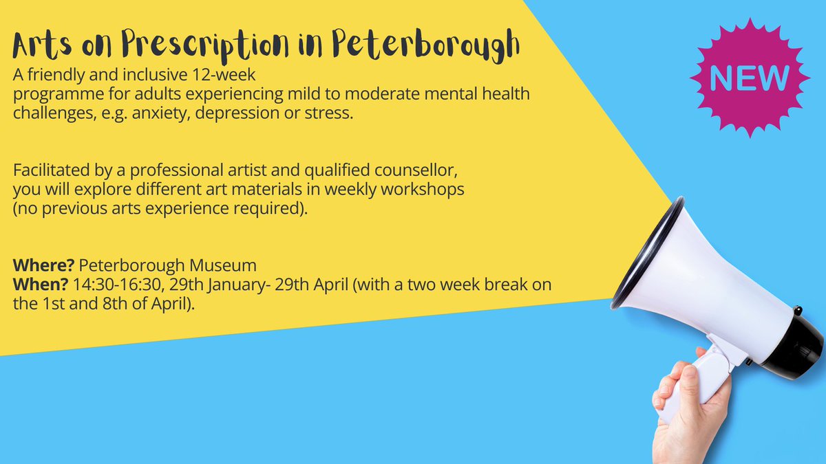 Arts and Minds (@mindsarts) on Twitter photo 📢 #ArtsonPrescription starts on the 29th of January in Peterborough Museum! Get in touch via admin@artsandminds.org.uk to secure your place.
#MentalHealthMatters #WellbeingthroughCreativity #CreativeConnections #Peterborough 📢 #ArtsonPrescription starts on the 29th of January in Peterborough Museum! Get in touch via admin@artsandminds.org.uk to secure your place.
#MentalHealthMatters #WellbeingthroughCreativity #CreativeConnections #Peterborough