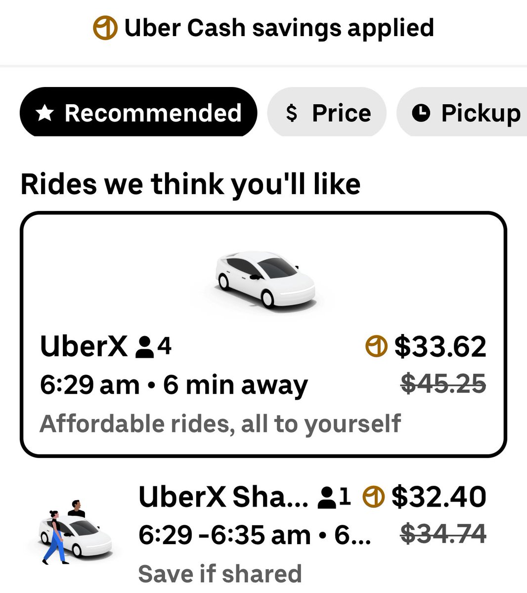 FaceCaption's tweet image. The uber x and uber share does not add up . I’m about to cancel this discount service . @Uber_Support  @Uber  this is stealing a big fat Lie