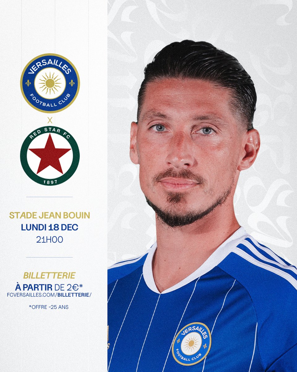 FC_Versailles's tweet photo. 𝐓𝐈𝐂 𝐓𝐀𝐂 𝐓𝐈𝐂 𝐓𝐀𝐂 ⏱️

FC Versailles 🆚 @RedStarFC c'est lundi à 21h au Stade Jean Bouin ! 👊
-25 𝑎𝑛𝑠 = 𝑃𝑙𝑎𝑐𝑒𝑠 𝑎̀ 2€ ❗️
🎟️ https://t.co/9qW4PMuq7G 

#FCVRSFC https://t.co/z7WKVh8iKj