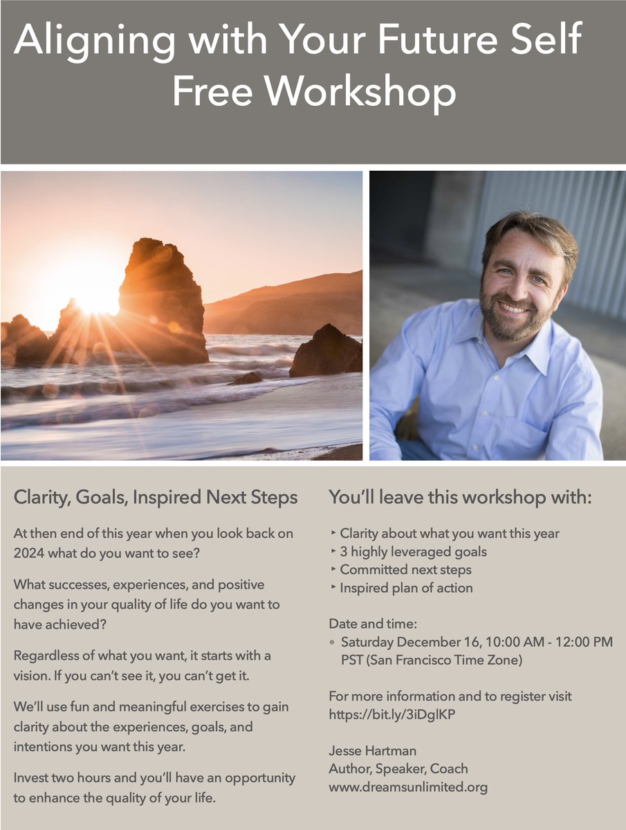 jessehartman's tweet photo. It's your last chance to register for this year's free workshop, Aligning with Your Future-Self. Gain clarity, develop a plan, and leave with next steps. Set yourself up for success in 2024. Register now!

https://t.co/T56dX4i1Ip

#Goals2024 #GoalSetting https://t.co/beUyyCxWYj