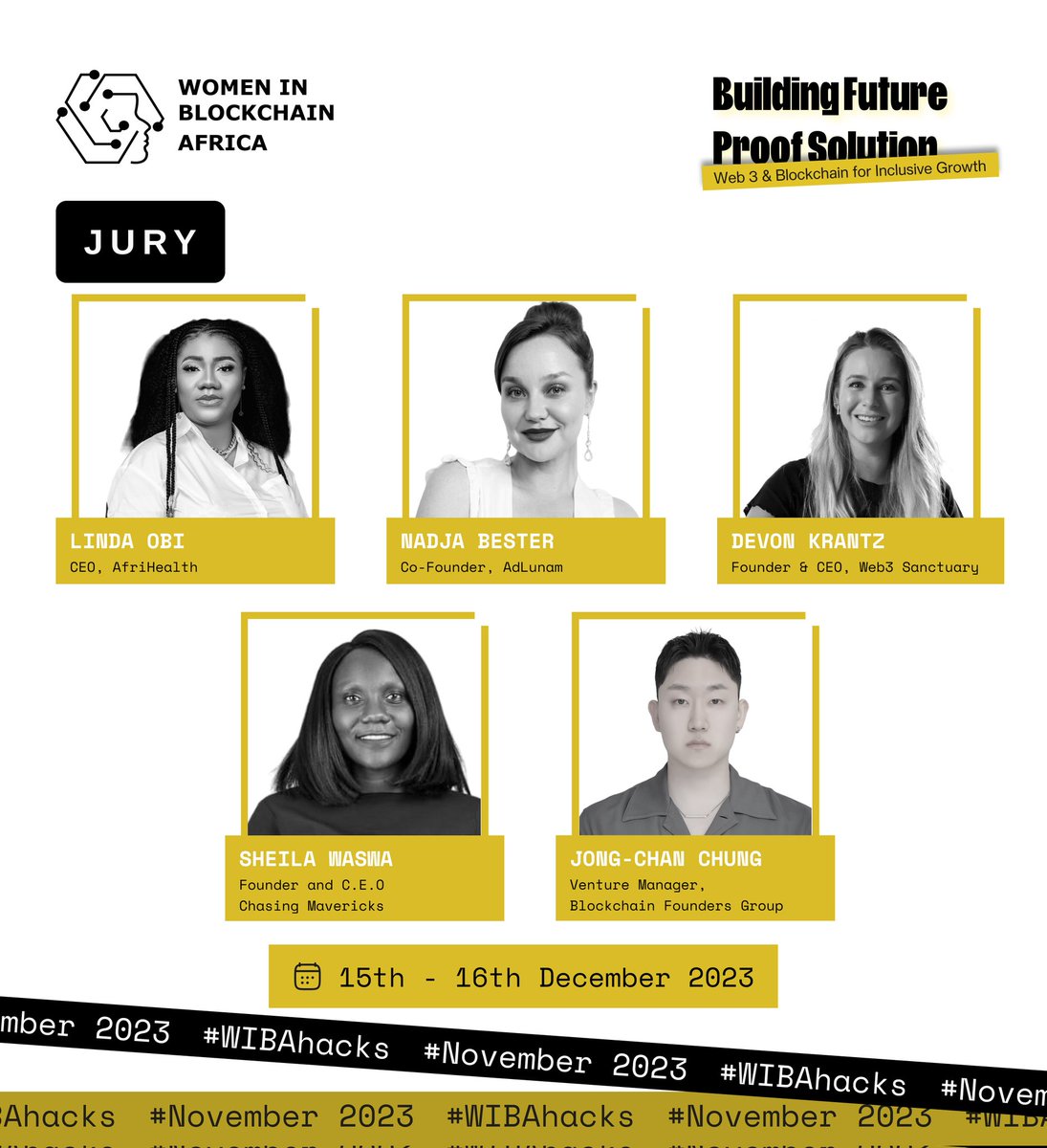 WIB_Africa's tweet photo. 🎤 Attention Participants! 🌟WIBAHACKS’23 PITCH DAY JURY 🎊🎊
We're thrilled to announce that our esteemed jury are all set and eagerly awaiting your brilliant pitches at the WIBAHACK Pitch Day, starting tomorrow!!!

Date: December 15th and 16th 
Time: 3PM &amp; 9AM UTC https://t.co/XSisrQpfER
