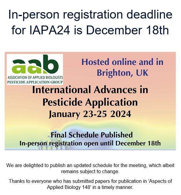 Don't miss the registration deadline for the International Advances in Pesticide Application! More information: aab.org.uk/event/internat…