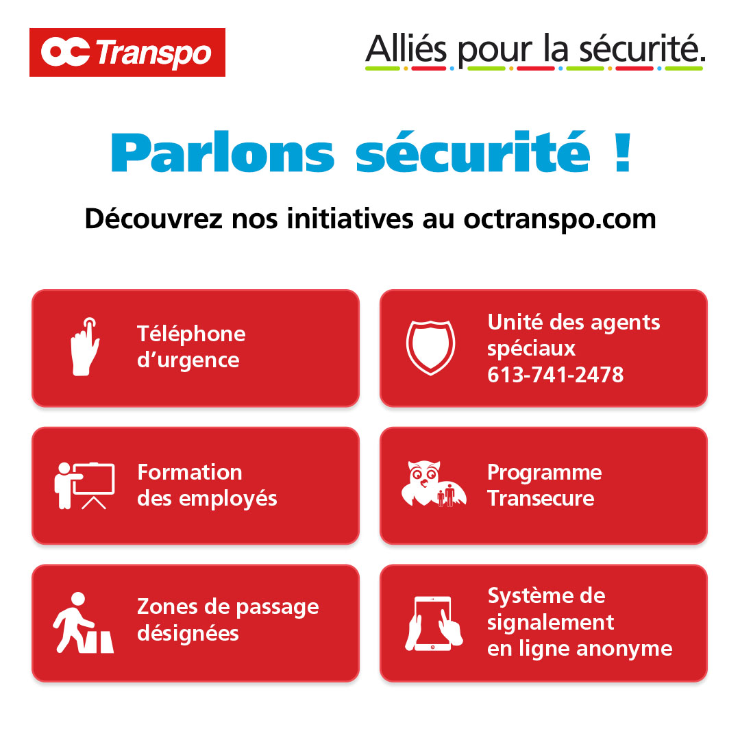 Parlons sécurité! Découvrez nos initiatives au octranspo.com