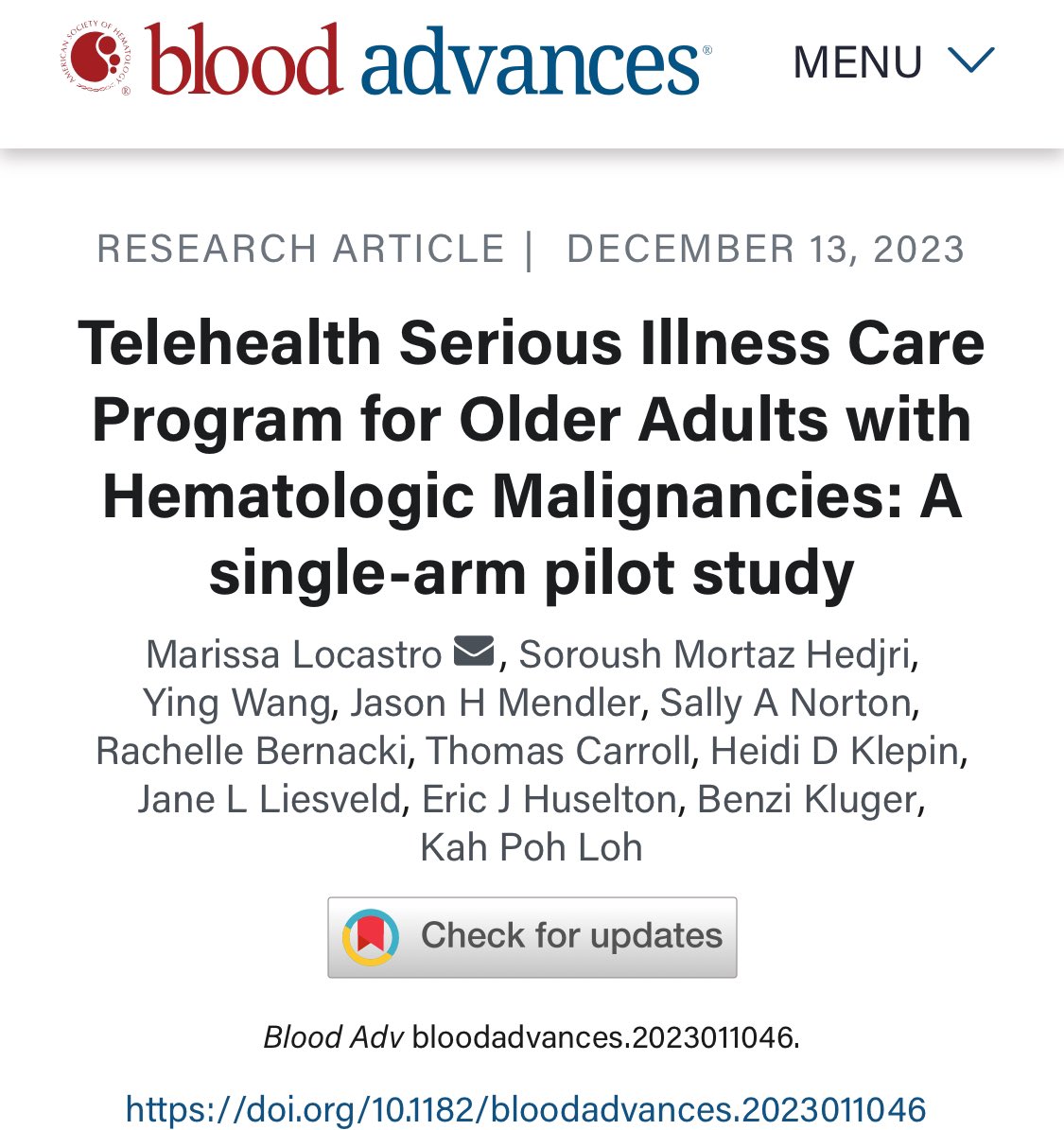 Full paper on the #telehealth Serious Illness Care Program in #geriheme pts is now published in @BloodAdvances ashpublications.org/bloodadvances/… @WilmotCancer @URMC_DeptMed @MarissaLocastro @nysnorton @myCARG