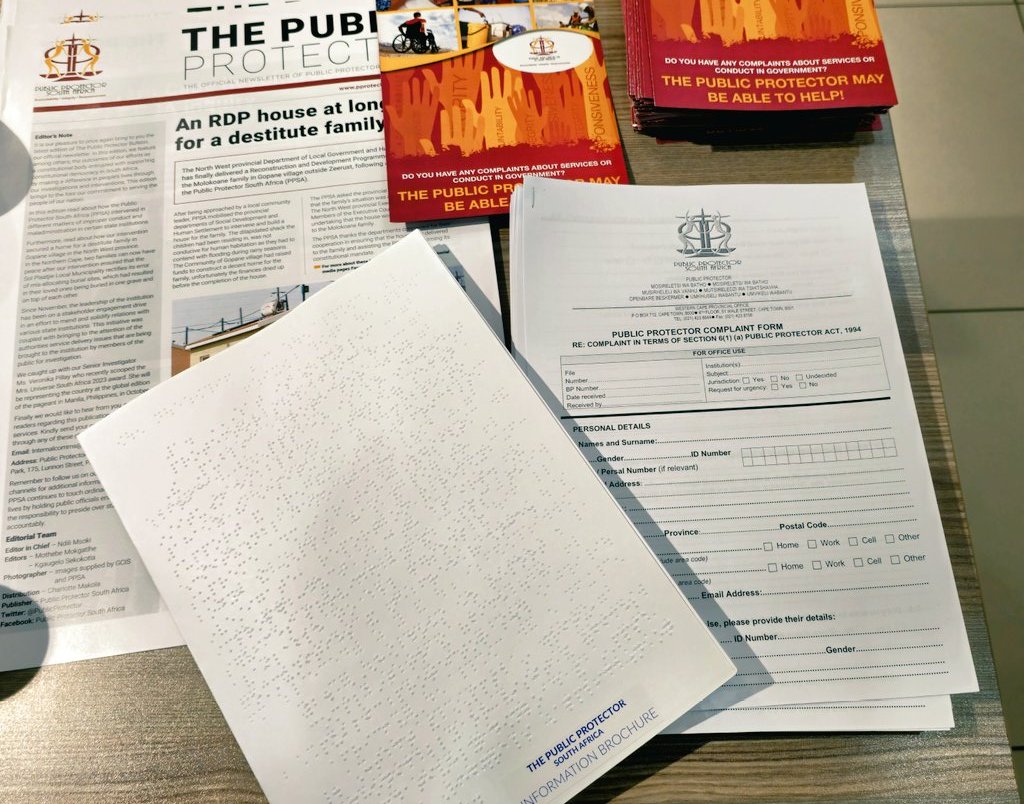 PublicProtector's tweet photo. #PPSA Reports and other materials, will also be printed in the specific formats to ensure that they were easily accessible to those with limited capabilities. #Accountability #Integrity #Responsiveness #Maladministration #UndueDelay #ServiceDelivery #Gcaleka #Accessibility https://t.co/eXQrJrNiOp
