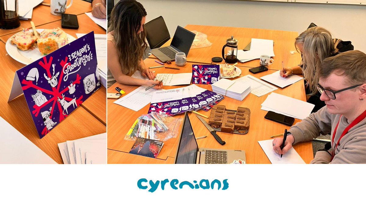 It's Christmas card writing day in Fundraising with coffee and yummy cake! ☕ 🎂 The team has been signing cards designed in collaboration with the young people from our Creative Natives service. Thanks to all our amazing supporters this year.