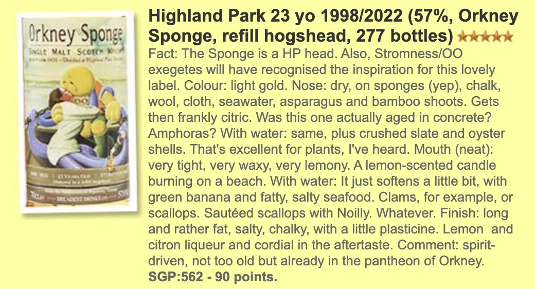 DecadentDrinks's tweet photo. Thanks for another great review @Whiskyfun! This was our first bottling in our Orkney Sponge mini series 1998 Highland Park.
#decadentdrinks #WhiskySponge #OrkneySponge #whisky #orkney https://t.co/b0c7URYNyY
