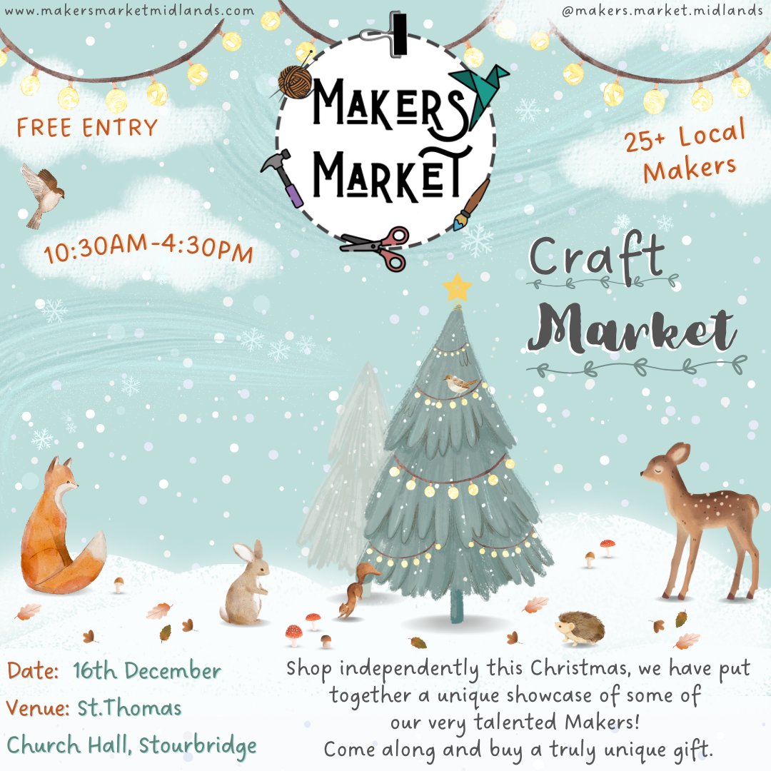 I'm at <a href="/MakersMidlands/">Makers.Market.Midlands</a> this Sunday for their Festive Market at St Thomas' Church Hall in Stourbridge DY8 1AG. Live music throughout the day. Opens at 10:30am till 4:30pm. Free entry.  #giftideas #stourbridge #0121creatives #Christmas2023 #shopindie #craftmarket