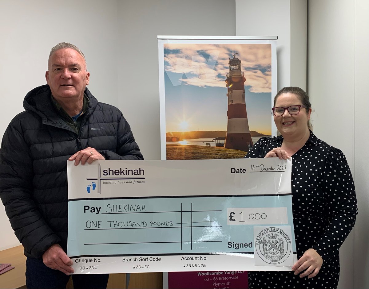 We would like to say a huge thank you to the wonderful <a href="/PlymLawSociety/">Plymouth Law Society</a> for their fantastic donation of £1,000!

By supporting Shekinah, you're investing in the lives of people in Plymouth and Torbay. 

Thank you!

#shekinah #buildinglivesandfutures #plymouthlawsociety