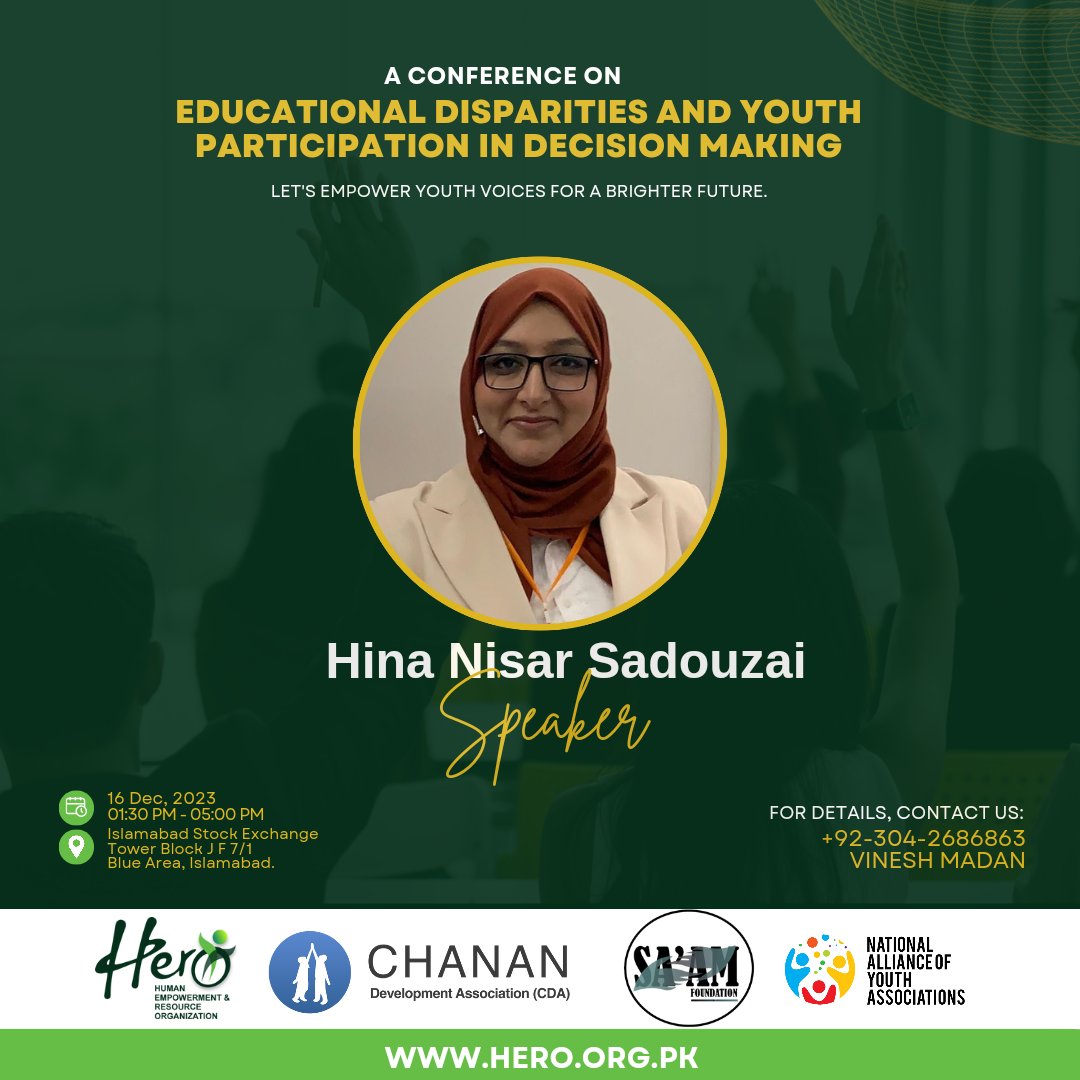 heroofficialorg's tweet photo. Exciting news! 🌟 Meet Miss Hina Nisar Sadouzai, CEO of Cognition Hub and LEAD HRD Trainer. With a strategic approach, she empowers organizations to overcome cognitive barriers and enhance productivity. Join us at the conference on December 16th! 🇵🇰 https://t.co/IUl4M2RveT