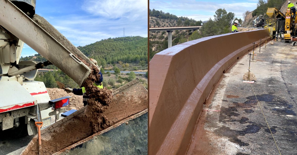 serraciments's tweet photo. Hoy os mostramos una ejecución in-situ de barreras de protección de hormigón pigmentado.

#pigmentosparahormigon #hormigoncoloreado #hormigondecolor #construccion #hormigon #barrerasdeproteccion #extrusora #serraciments #scpigments #betao https://t.co/C53vwcle3r